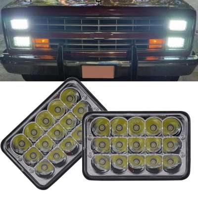 4X6 inch LED Headlight Replacement for Freightliner Peterbilt Kenworth Chevrolet Oldsmobile Cutlass Trucks - Chrome