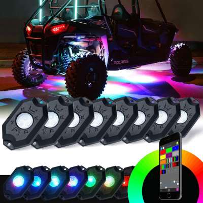 2019 bluetooth control rgb rock light 8 led pods for jeep wrangler auto parts under body lights truck rock light kit for UTV ATV